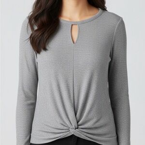 New XL silver long sleeve key hole top